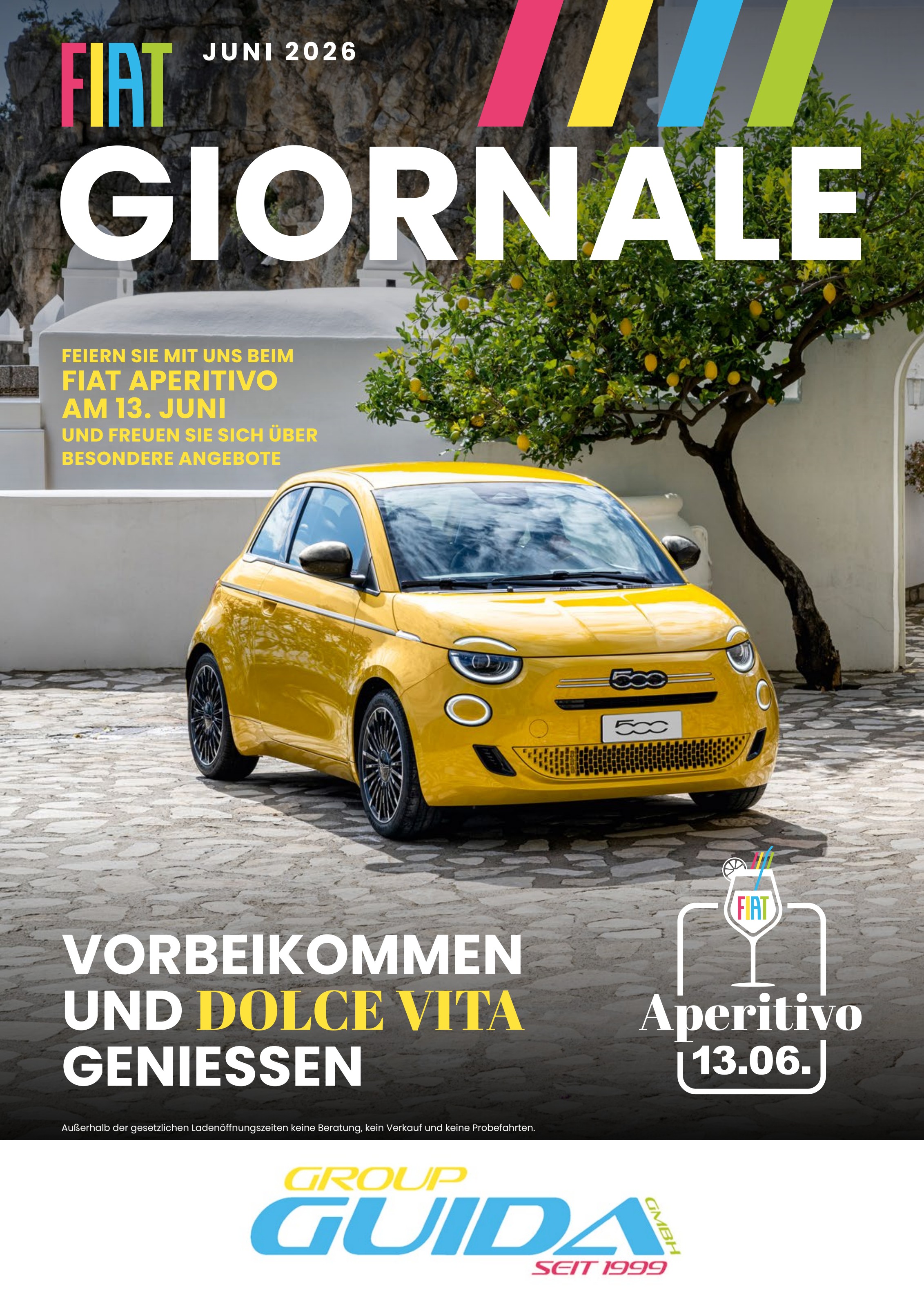 Autohaus Guida Lörrach — Vorläufige Außenansicht mit Fiat 500